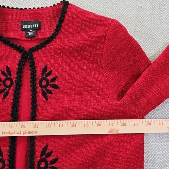 Leslie Fay Sweater Women's PL Red Knit Cropped Cardigan Embroidered EUC - Picture 8 of 12